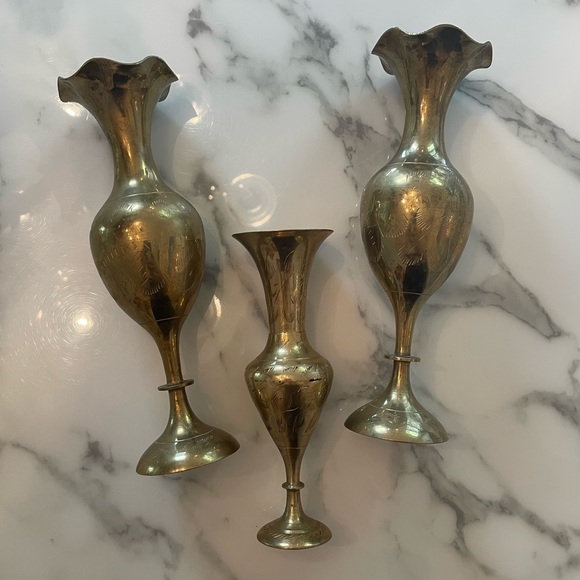 Set of 3 Vintage Brass Bud Vases (or Taper Candle Stick Holders) - Picture 2 of 4